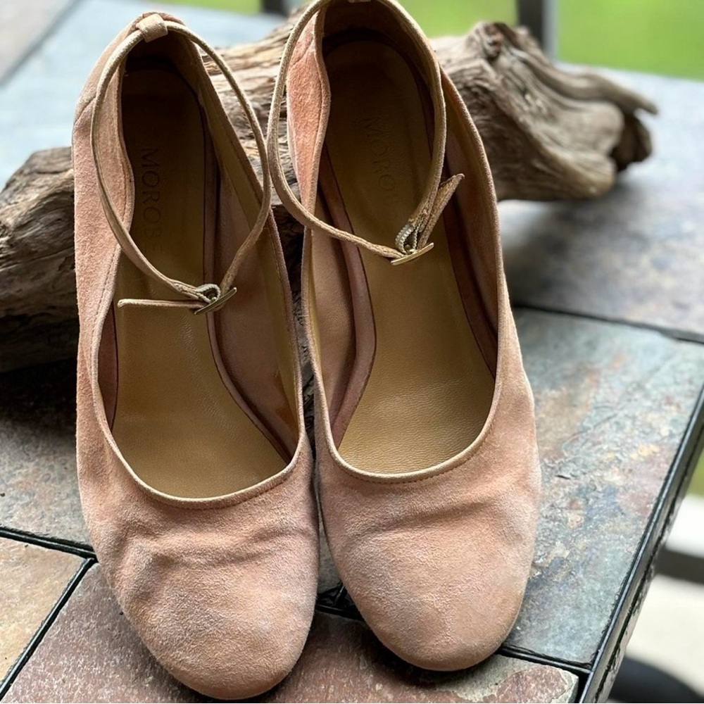 🍤SOLD🍤Shrimp pink vintage MOROBE Luxury House Soft Suede Mary Janes Size 38